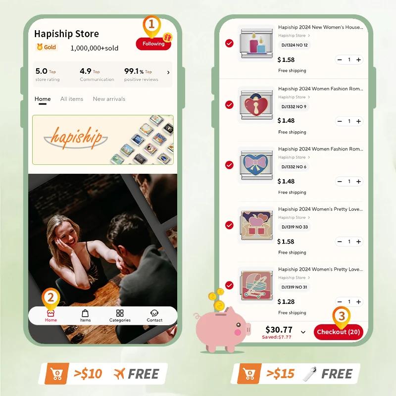 Hapiship Culoare romantică Heart Star Flwoer Tai Chi Italian Charm Links Fit 9mm Bratara din oțel inoxidabil Bijuterii DIY Fabricare DJ597