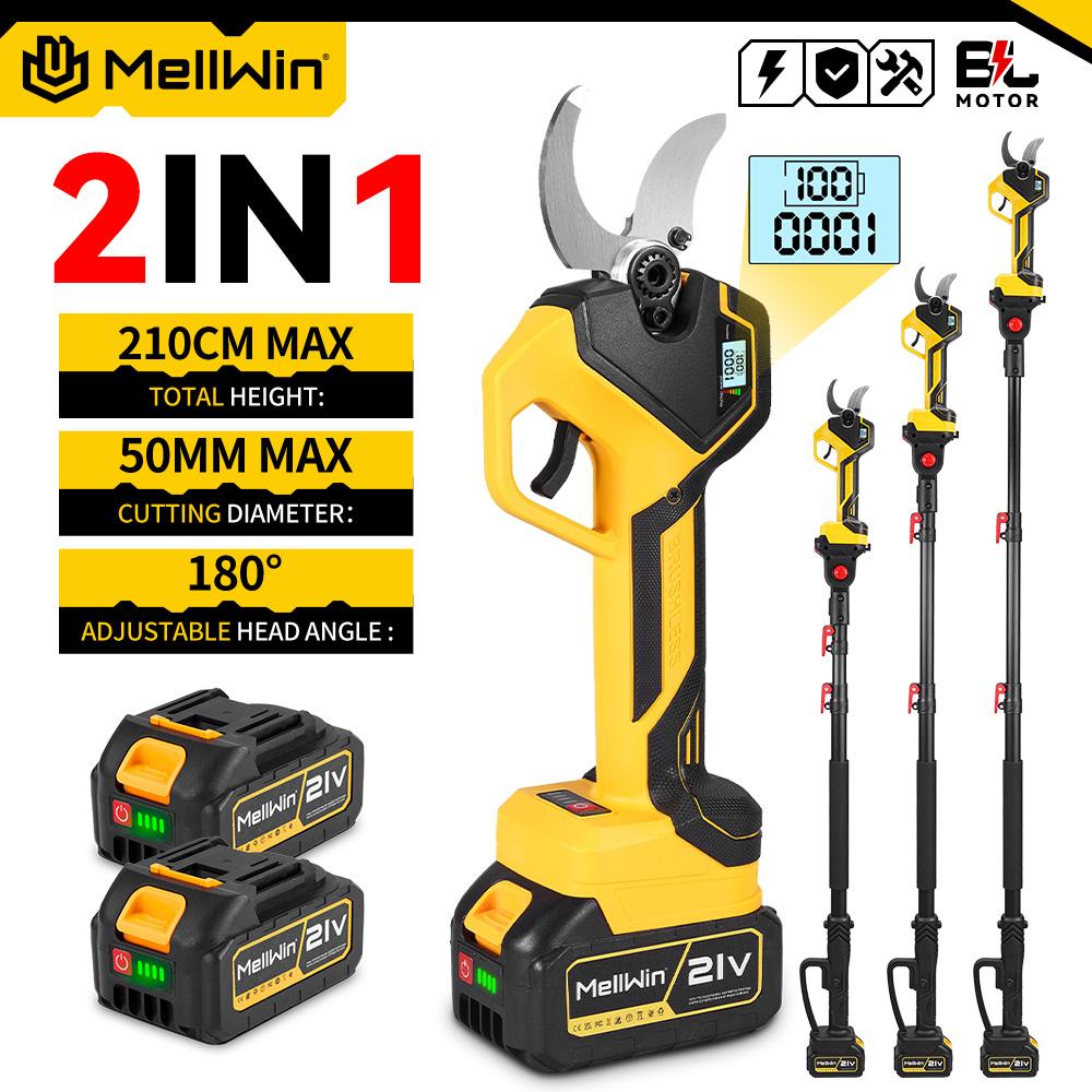 MELLWIN 2IN1 Brushless Electric Pole Pruner Shear With 180CM Telescoping Pole Garden Pruner Shear Tool For Makita 18VBattery Pin
