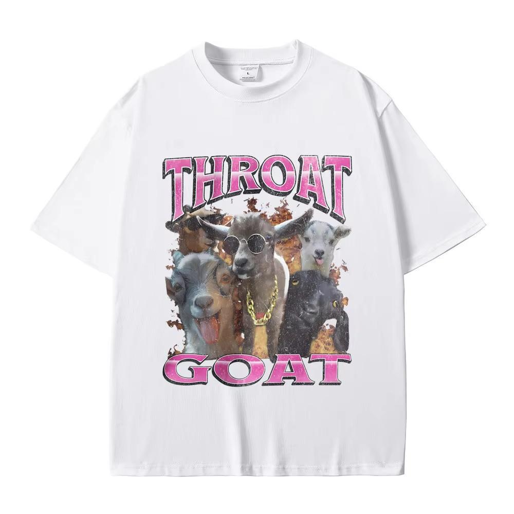 Funny Throat Goat Graphic Print Tshirt Male Fashion Oversized Streetwear Unisex Women Casual High Quality Pure Cotton Short Sleeve