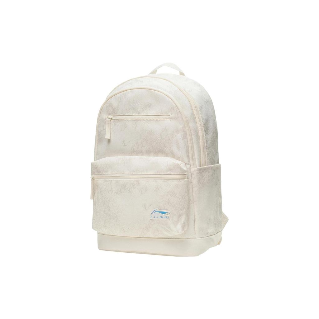 Série Style de Vie Sportif Li Ning Mode Décontracté Polyvalent Logo de la Marque Polyester Écologique Sac à Dos Étudiant Sac à Dos Unisexe Blanc Cassé ABST017-3