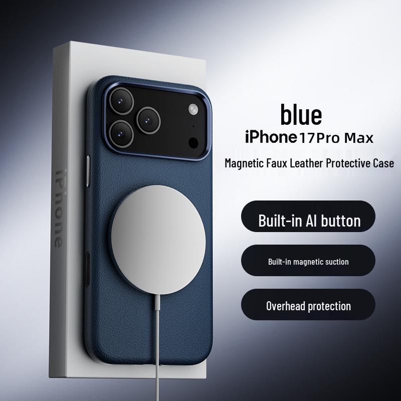 Elektrogeplateerde Echt Lederen Frosted Magnetische Hoes voor iPhone 17 Pro Max
