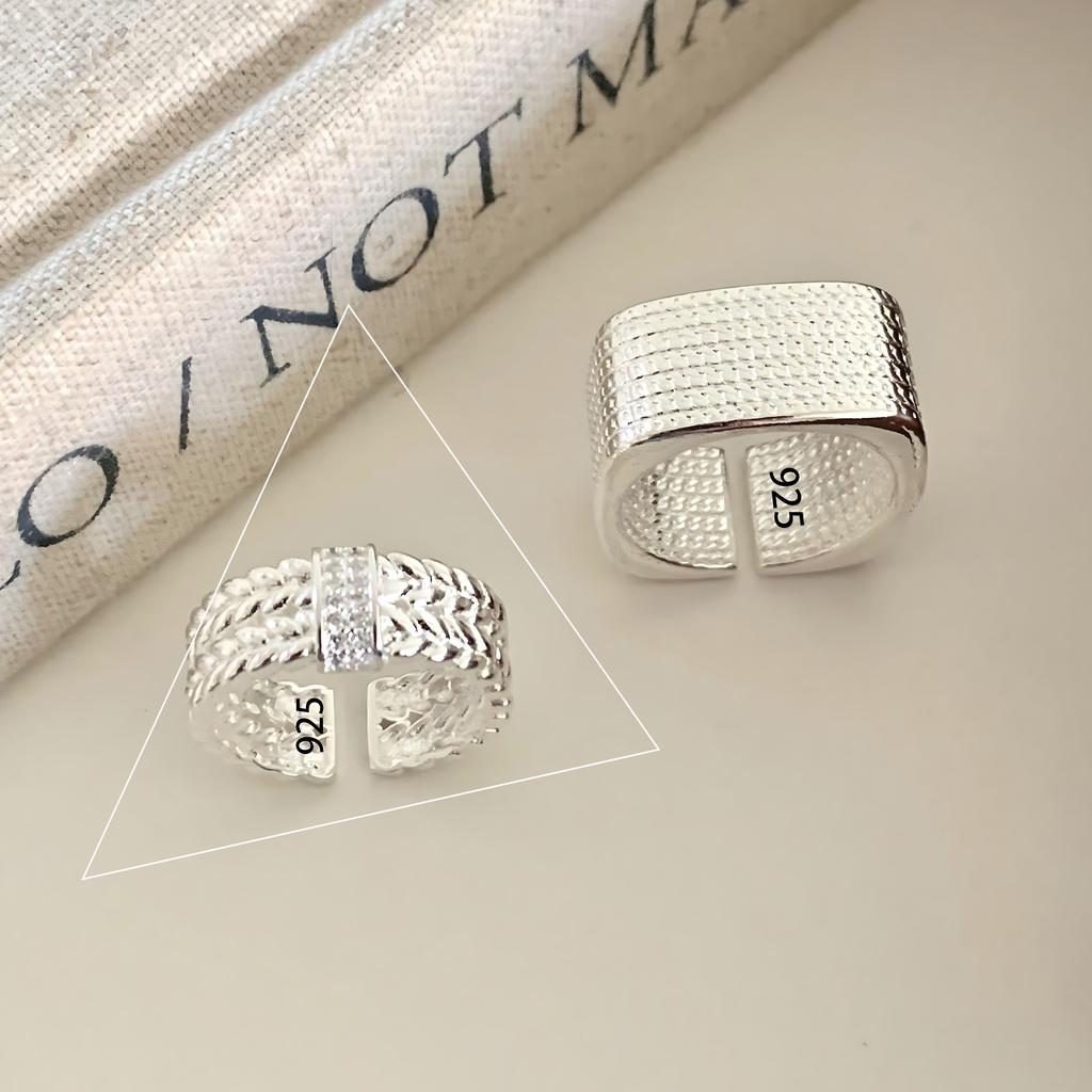 Sam Panda 925 Rings for Women Simple Geometric Handmade Irregular Retro Ring Gold Zircon Allergy For Birthday Gift