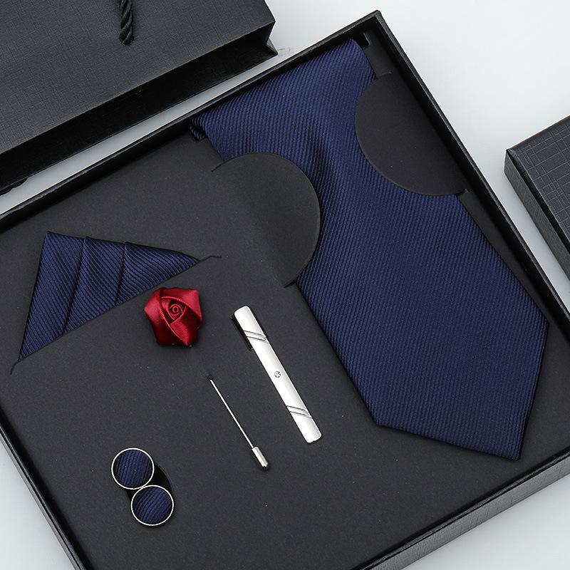 Tie Bow Tie Six-Piece Tie Men'S Dress Business Korean Edition Blue Black Red 8Cm Wedding Groom Tie