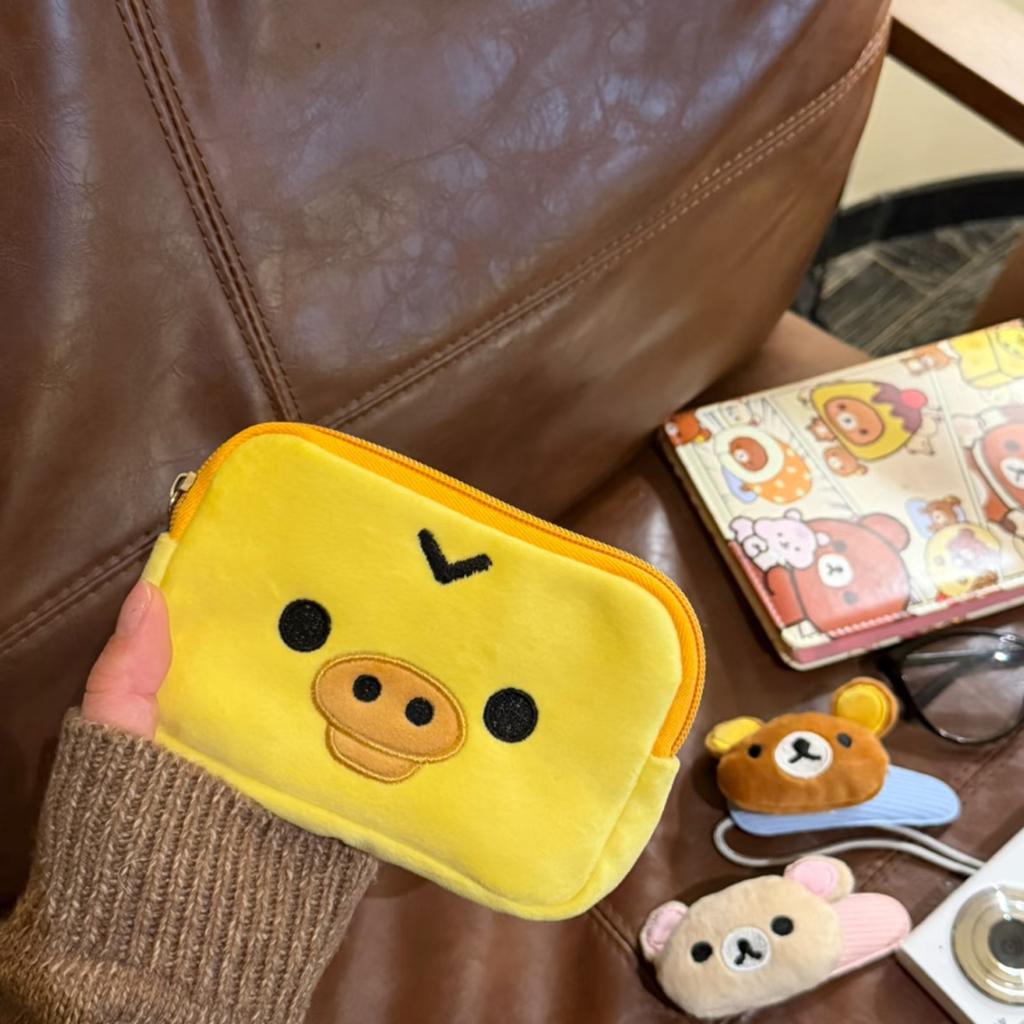 Cute Rilakkuma Anime Coin Purse Cartoon Makeup Organizer Storage Bag Kawaii Bear Plush Bag Cosmetic Bags Girls Toys Gifts