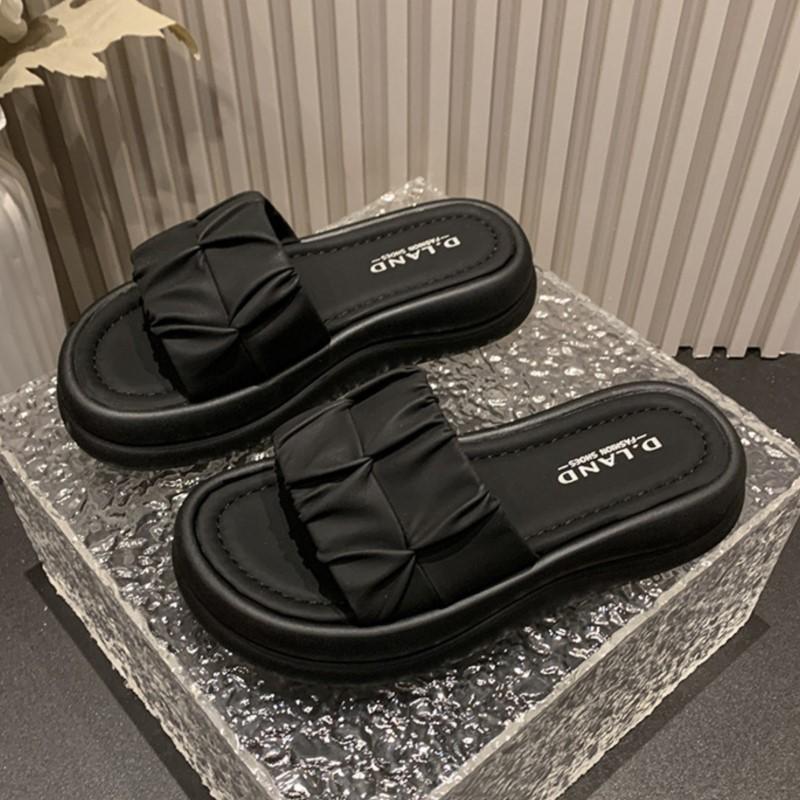 Fashion Womens Summer 2025 Platform Flip Flops Crinkle Design Open Toe Casual Sandals Thick Sole Beach Slipper Outdoor Vacation Comfort