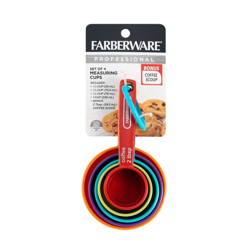 Plastic Multicolor Nesting Measuring Cup Set 5-Piece with Bonus Coffee Scoop Dishwasher Safe Easy Read Measurements