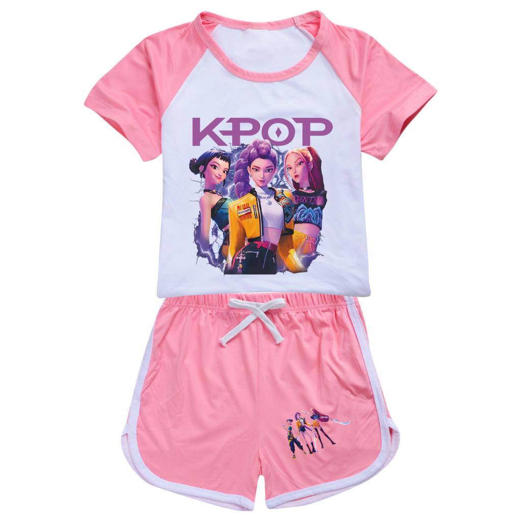 5112 Kids Girls POP Rumi Zoey Mira Print T-shirt Shorts Sport Tracksuit Clothes Set