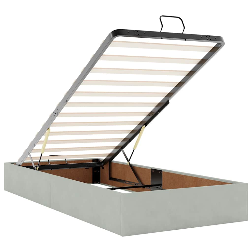 Enjoy restful nights with this Ottoman bed with mattress and LEDs in light grey 80 x 200 cm upholstered in velvet