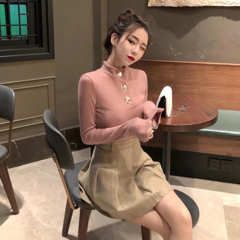 

WTEMPO Брендовый модный женский джемпер с дизайнерским чувством универсальности. Внутренняя часть может быть надета на верх. Узкие вязаные свитера с низом. S розовый