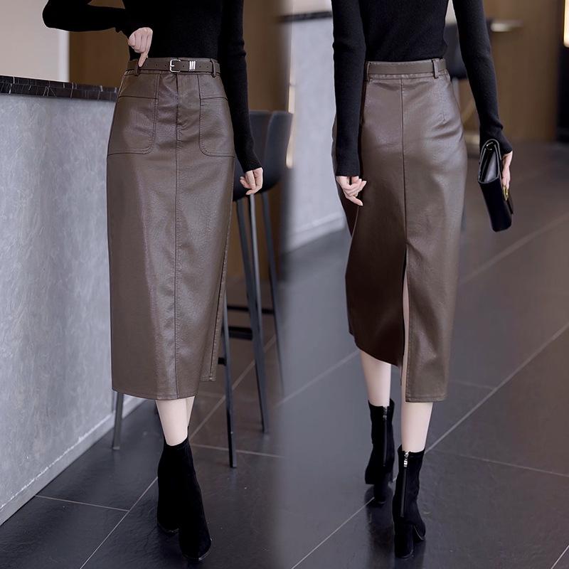 

Кожаная юбка-карандаш с высокой талией - Осень/Зима 2025, Миди, Прямая, Облегающая бедра 29/XL [For 115-125 lbs]