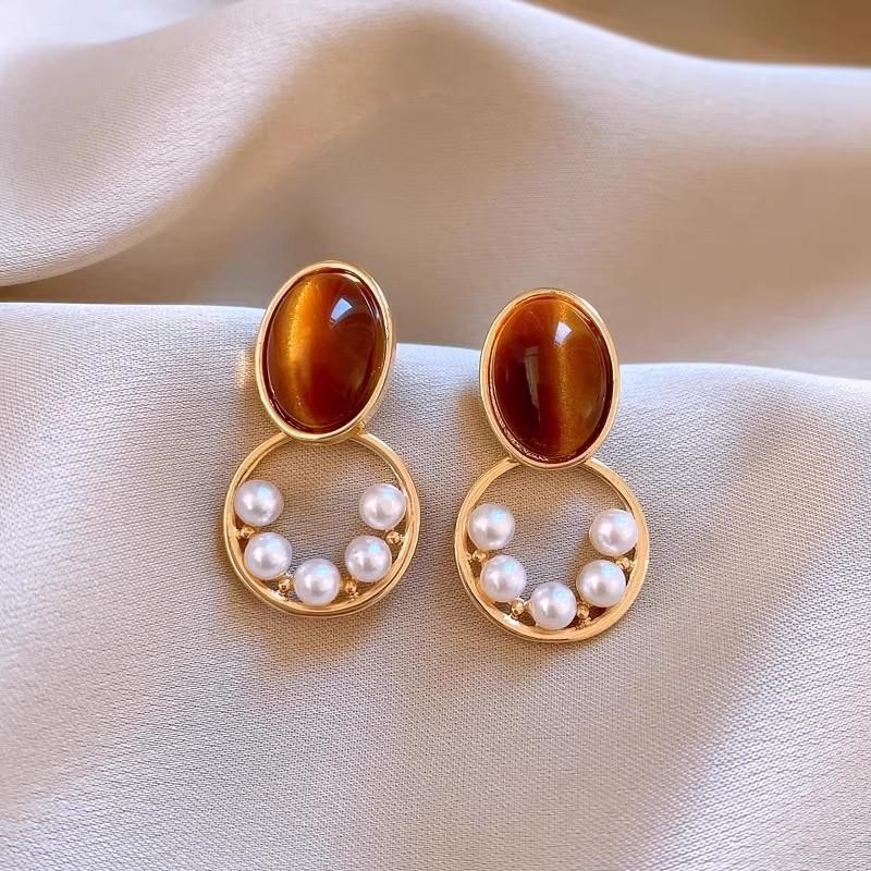 Maillard Design Minimalist Round Tiger Eye Stone Pendant Stud Earrings for Gothic Girls New Accessories Fashion Jewelry