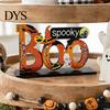 Stable Base Halloween Decor Wooden Tabletop Ornaments, Freestanding Solid Wood Letter Signs, Decorative Table Centerpiece Rustic Centerpieces