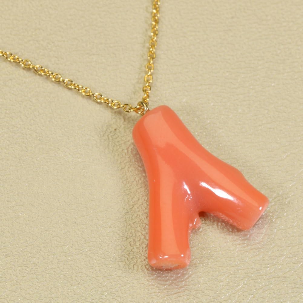 Undyed Pink Garnet Coral Branch Pendant Necklace.