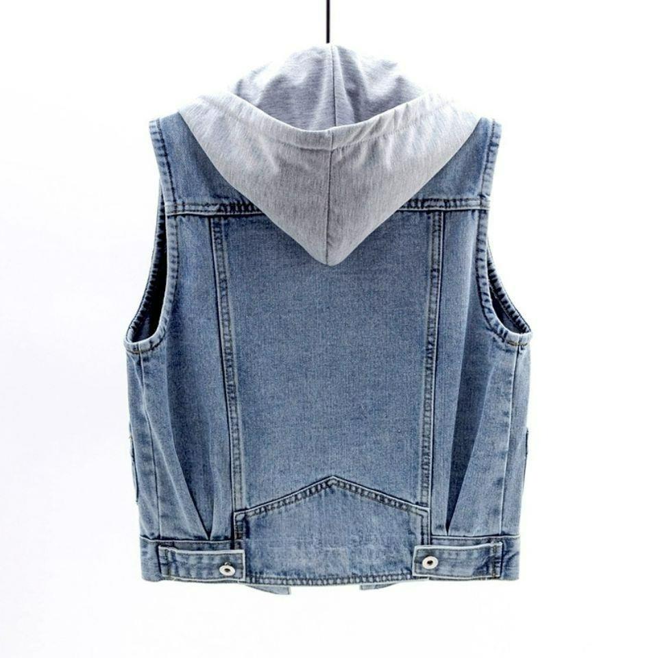 Women's Denim Vest Vest Casual Short Sleeveless Hooded Jacket