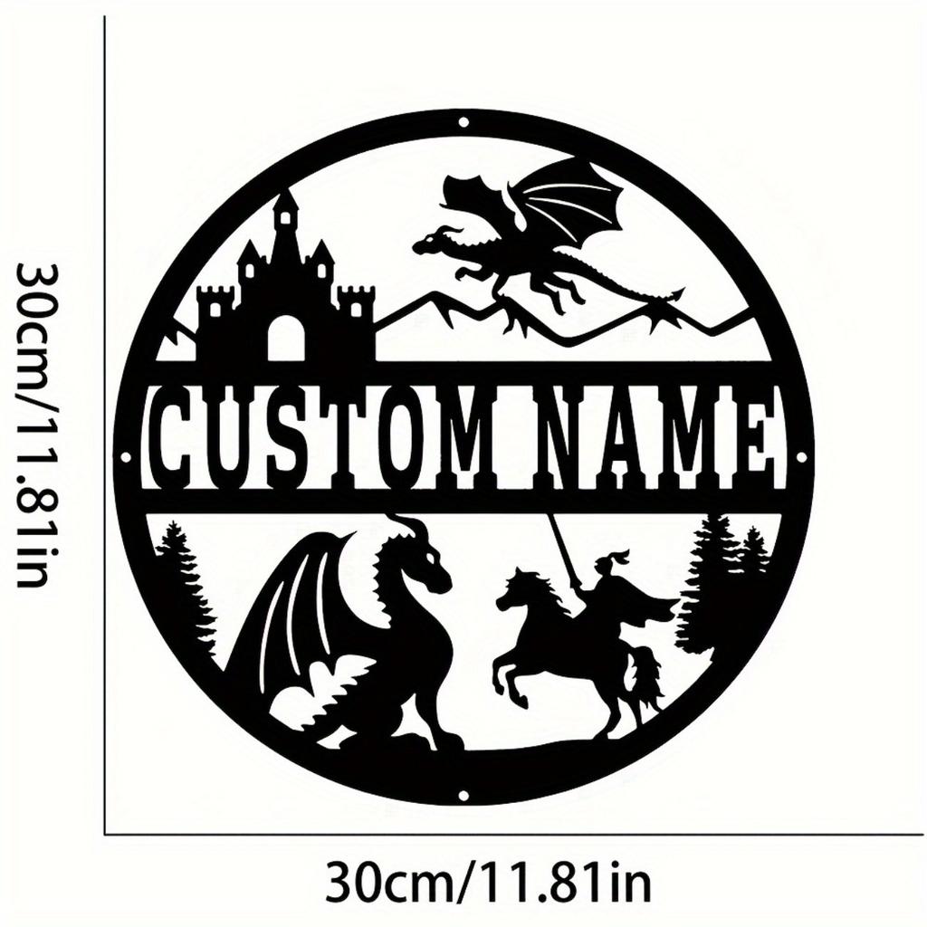 Personalized Fantasy Knight Dragon Metal Wall Art Custom Name Round Sign Deco Hot Sale Home Garden Kitchen
