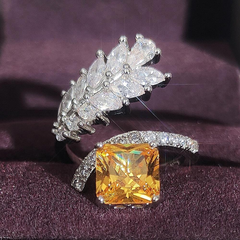 Cross-border Ice Flower Pave Diamond Open Ring for Women - High Design Sense, R7103