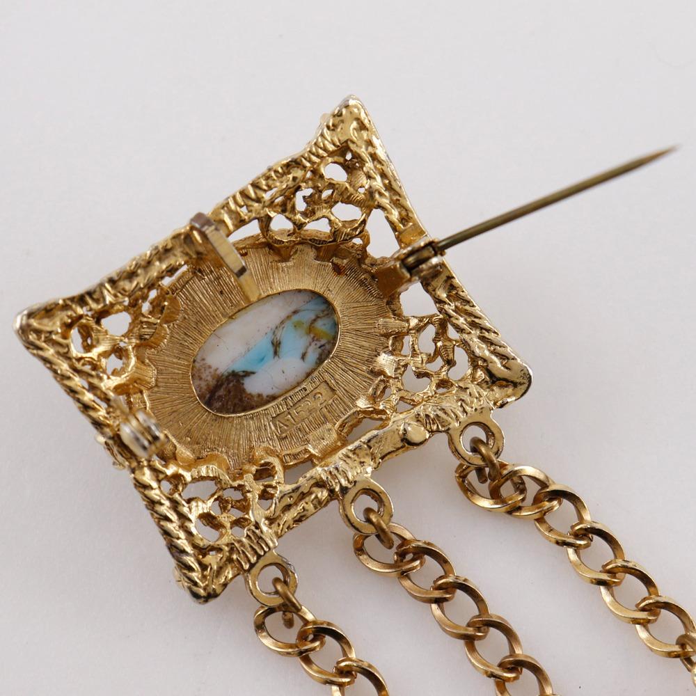 Brooch vintage Turquoise/Plated Gold 37.8g Women Used