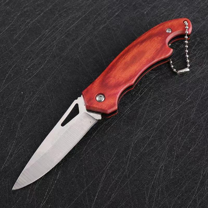 High Hardness Mini Folding Survival Outdoor Folding Knife Wood Grain Handle Keychain Multifunctional EDC Portable and Safe
