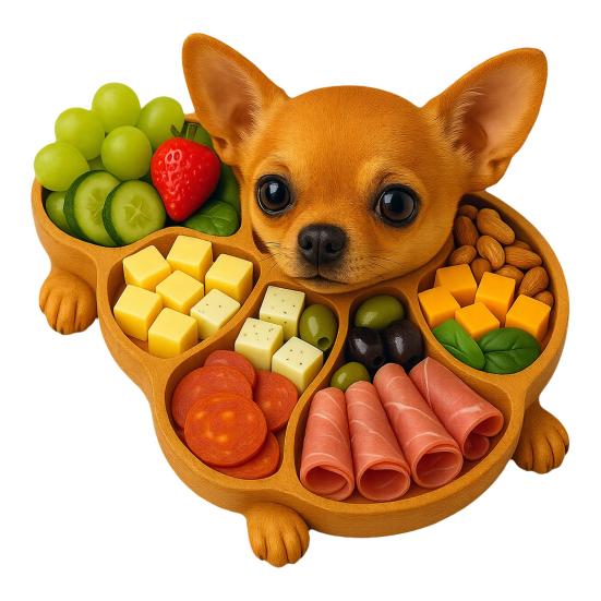 Wooden Serving Tray with Multiple Compartments Rustic Dog Shape Cheese Meat Fruit Snack Board for Parties Family Dinners Farmhouse Decor Gift
