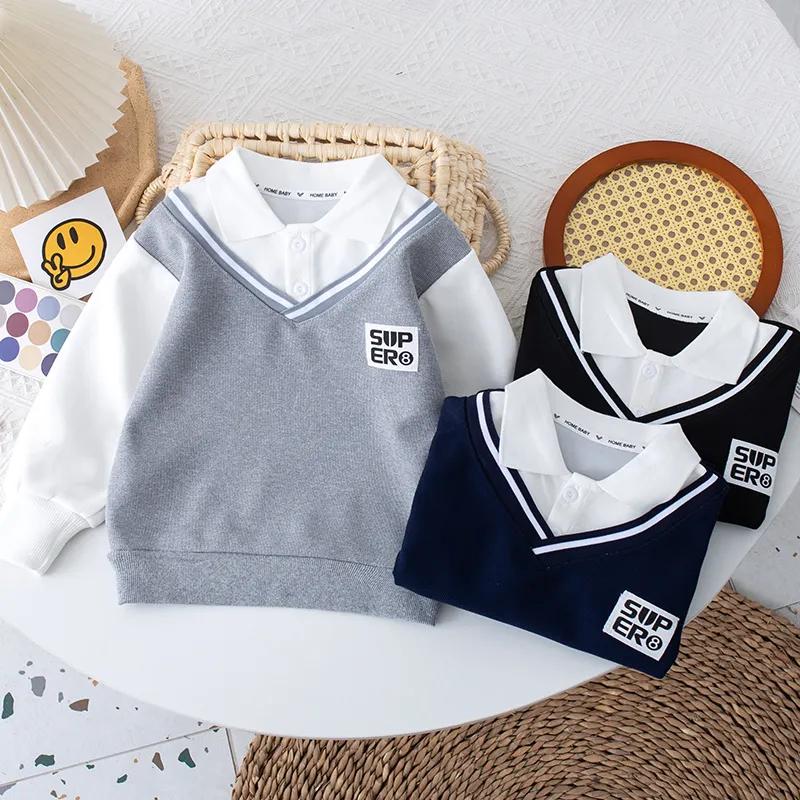 Spring and Autumn Boys' Sweaters, Children's POLO Shirts, Baby Fake Two-piece Clothes