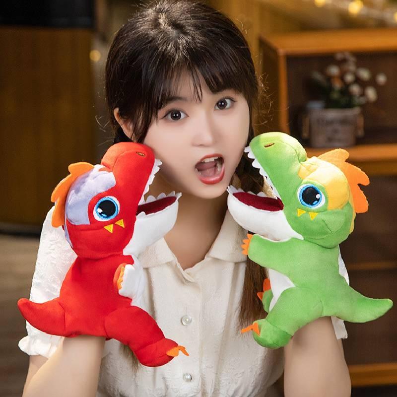 Adorable Plush Tyrannosaurus Rex Hand Puppet Soft Toy For Kids In Green And Red