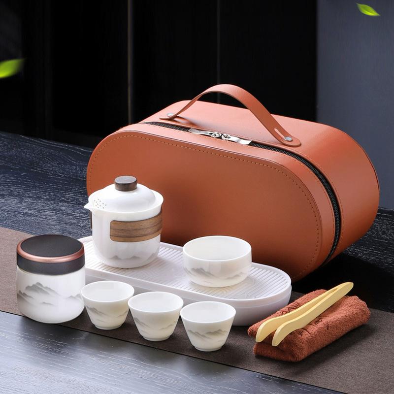 Travel tea set Portable suet jade express cup Business event souvenir