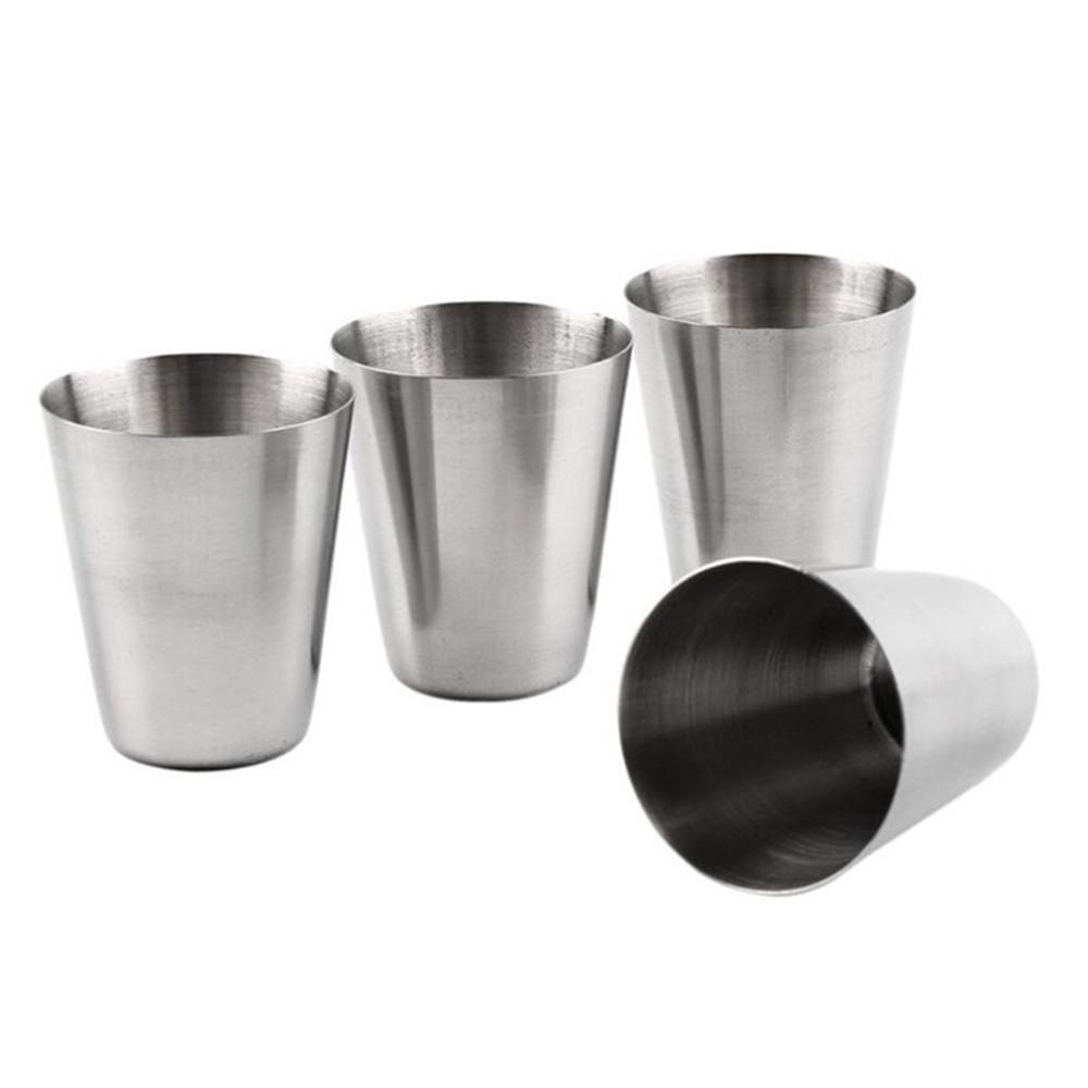 4PcsSet 30ML Stainless Steel Polished Wine Drinking Shot Glasses Cup with Leatherette Cover Case Bag Barware for Home Kitchen Bar