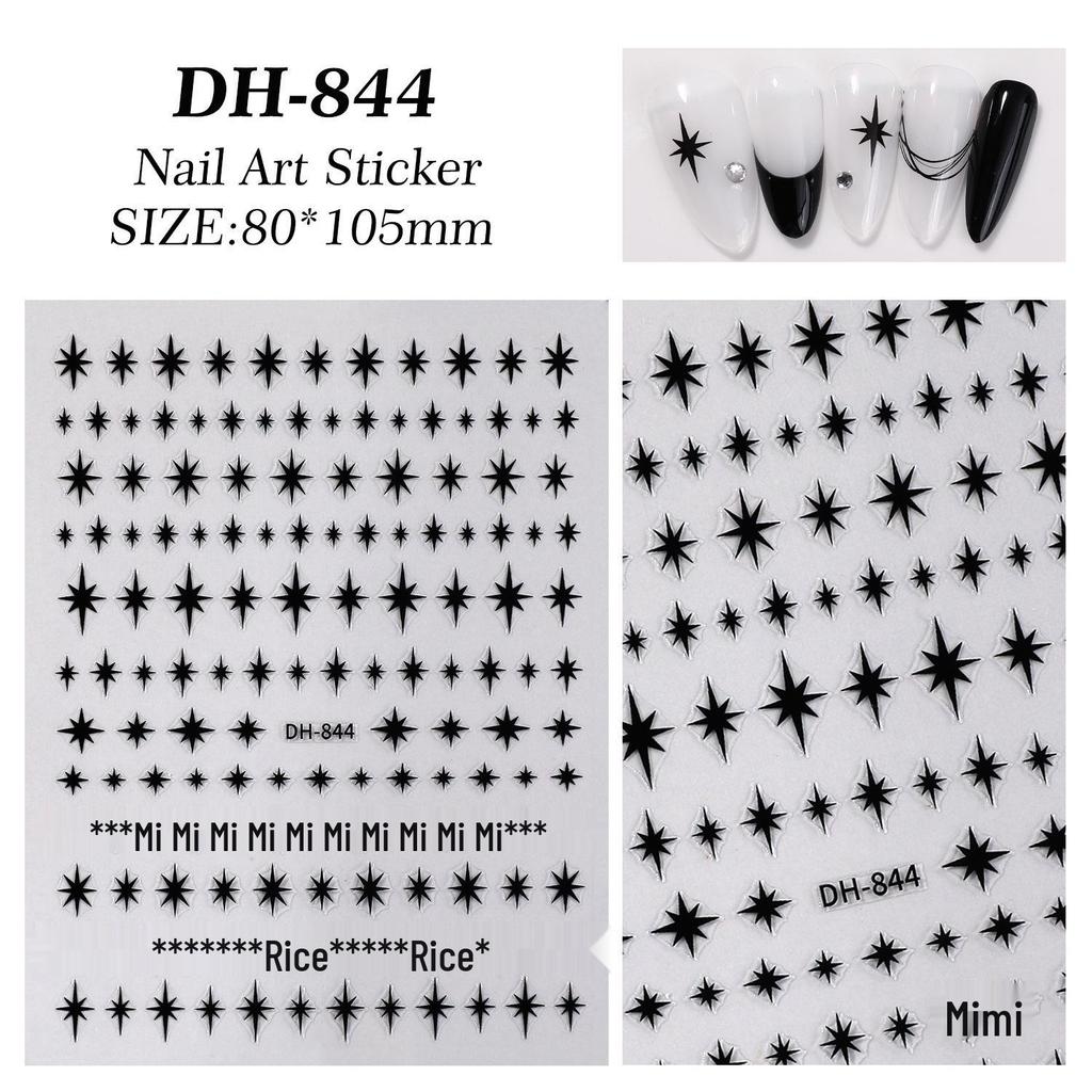 Gold, Silver, Black, and White Eight-Pointed Star Nail Art Stickers (Flat Back Adhesive)