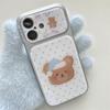 Kawaii Sleepy Bear Blue Polka Dot Clear Phone Case For iPhone 15 16 17 Pro Max INS Cute Large Window Shockproof Cover