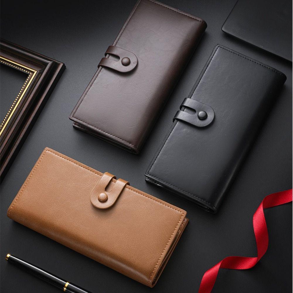Minimalist PU Leather Men's Wallet Black Coffee Long Style Multiple Pockets High Capacity Retro Coin Purse Men Women