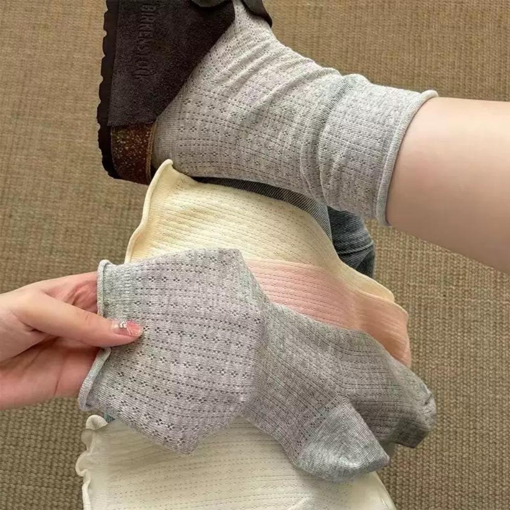 Candy Color Summer Socks Hollow Out Roll Edge Socks Sweet Long Socks  Women
