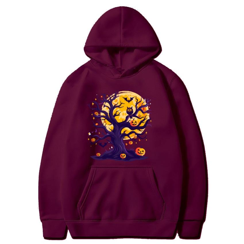 Halloween Tree Autumn Winter Fleece Hoodie Street Fashion Harajuku Hoodie Men's and Women's Long Sleeve Warm Hoodie