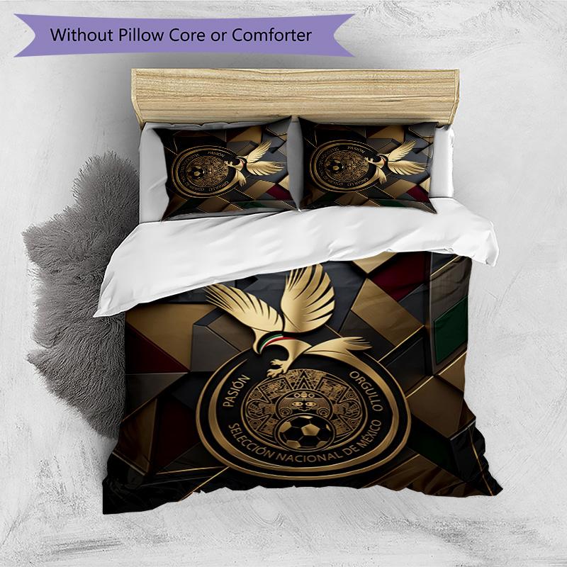 Mexico footbal Printed Bedding 3 Piece Set Cozy Breathable Bed Cover Set as Housewarming Holiday Gift