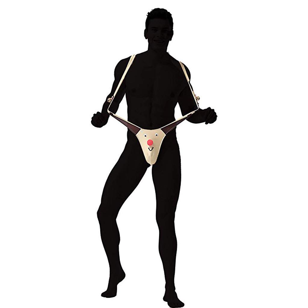 Buy Sexy Gag Gift Reindeer Mankini Men Thong Underwear With Bells at affordable prices — free