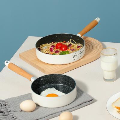 Patelnia 16/20cm z Okrągłą Drewnianą Rączką Gospodarstwa Domowego Nieprzywierająca Patelnia do Naleśników Omletów Rondel Naczynia Kuchenne Kuchnia Naczynia Przybory