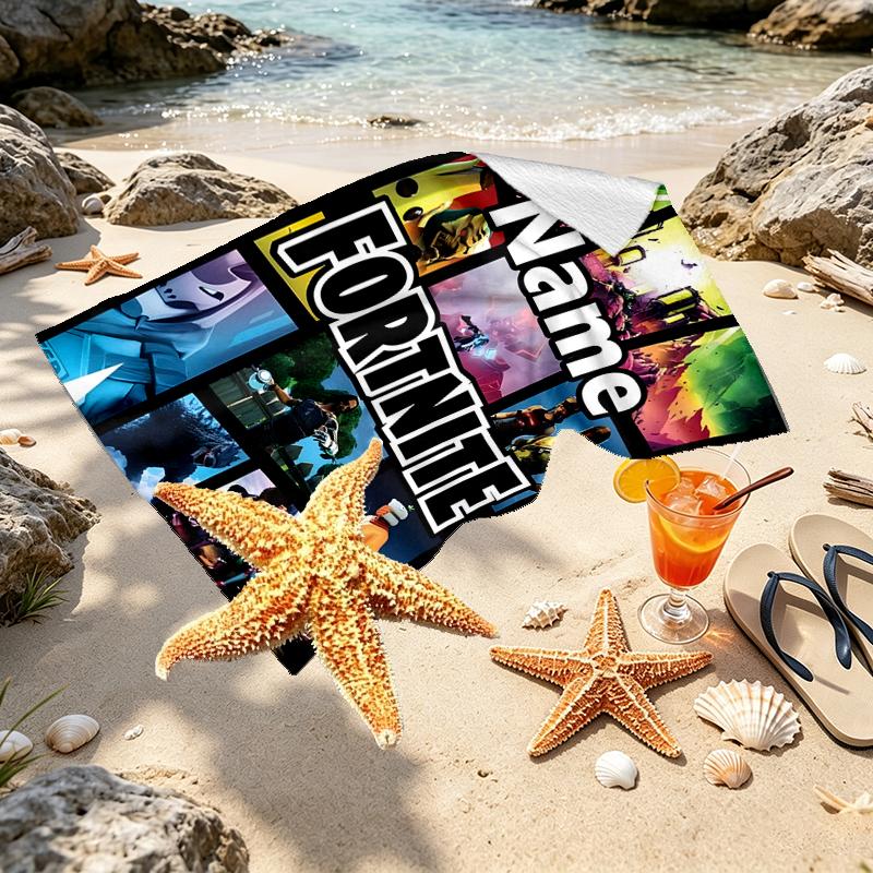 Custom Name Personalized Game Fortnite Print Beach Towel, for Trip Camping Beach Party Home Decor, Birthday Gift for Family & Friends
