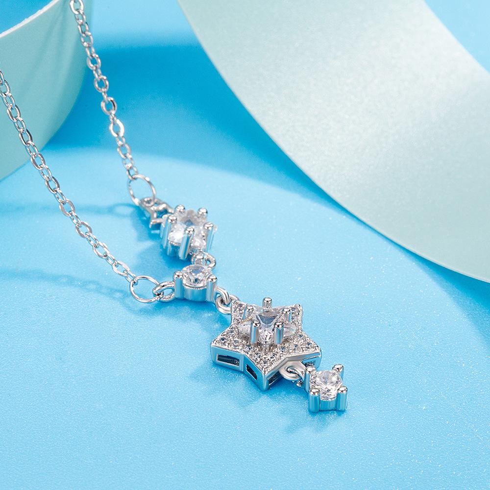925 Sterling Silver Fashion Light Luxury Star Tassel Zircon Pendant Necklace Birthday Party Anniversary Gift