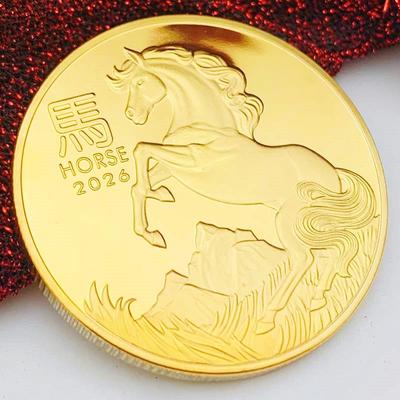 2026 Australisches Sternzeichen Pferd, versilbert farbig bedruckte Gedenkmedaille, kreatives Ornament, Halterung, Sternzeichen-Jahresmünze, Geschenk Münze