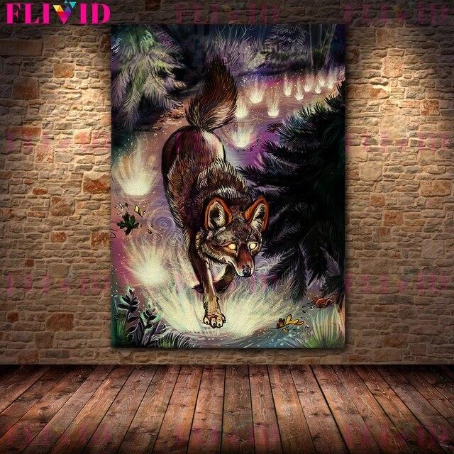Flying Fox,Raven Winged Cat,Gold Mule-Deer Vintage Wall Art Canvas Painting Mysterious Magical Creature Art Poster Print Decor No Frame