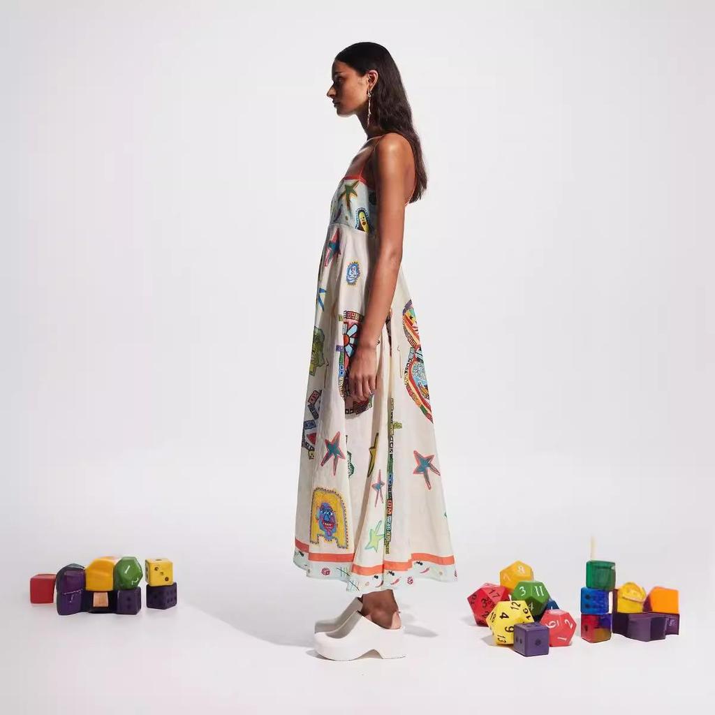 Damen Sommer Casual Boho Langes Sommerkleid Spaghettiträger Quadratischer Ausschnitt Ärmellos Fließendes Maxikleid A-Linie Strandkleid für Damen