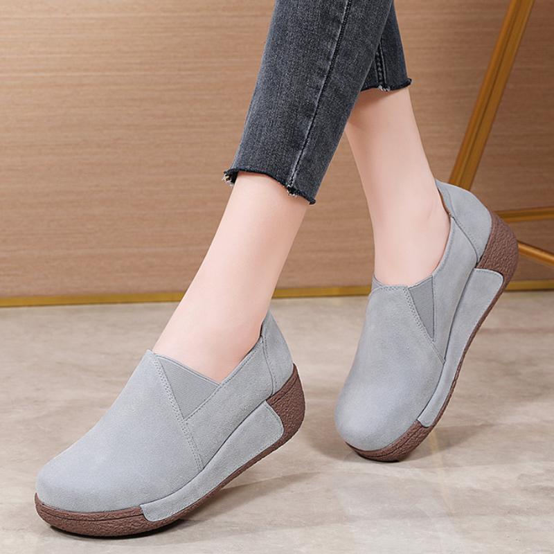 Elegant Mother Shoes Fashion Women Platform Shoes Genuine Leather Walking Loafers 5cm High Wedge Heels Shoes