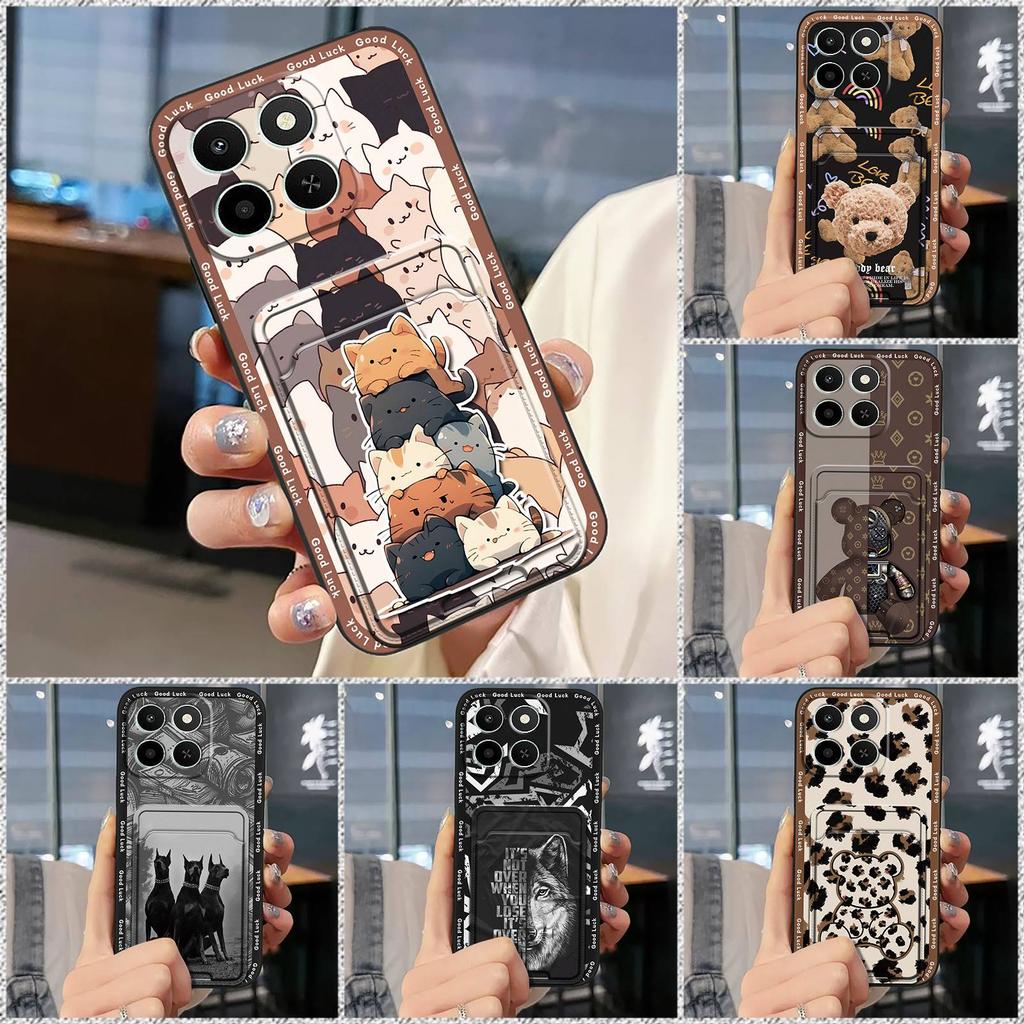 Cartoon Card Slot Phone Case For Honor X6c Durable Silicone Full Wrap TPU Fashion Design Cute Back Cover Waterproof