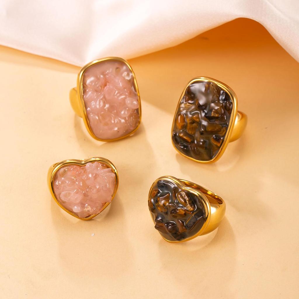 18K Gold-Plated Stainless Steel Ring with Natural Stone