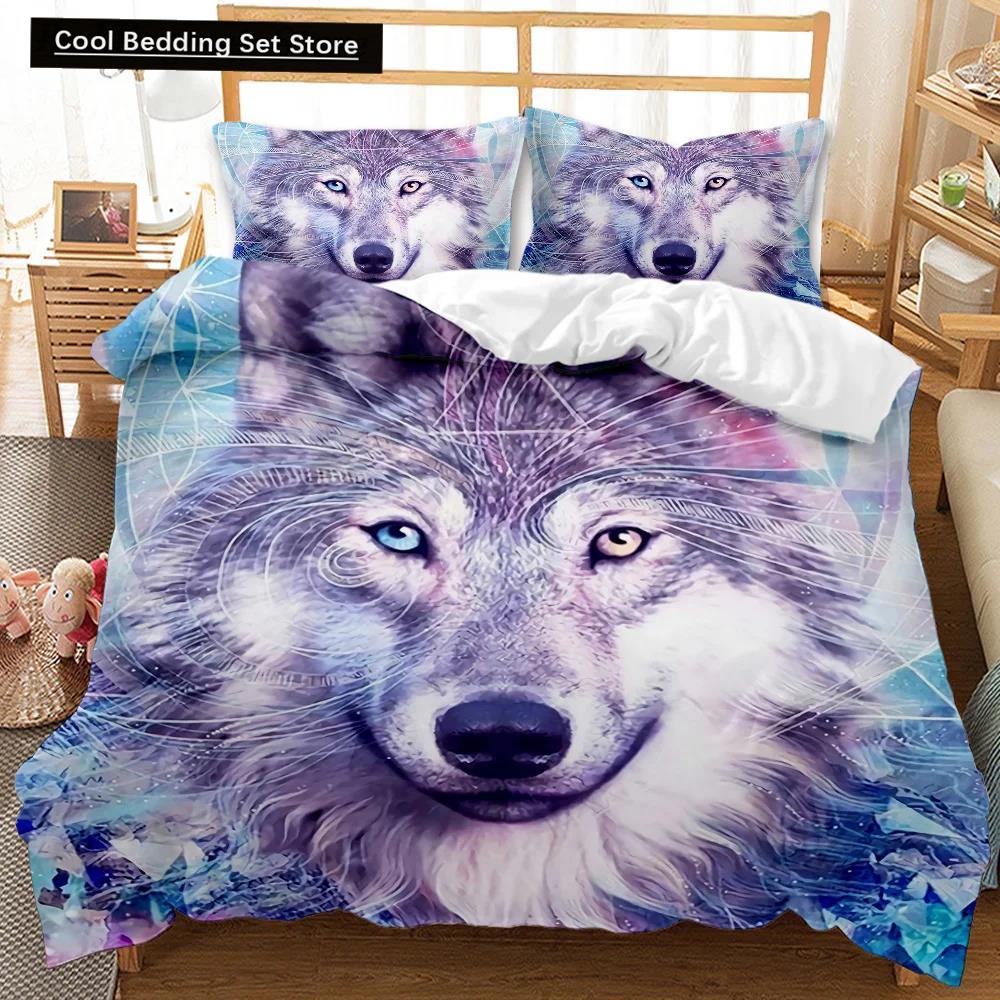 Comforter Wolf Animal Pattern Bedding Set Cool Wildlife Comforter Kids Glitter Blue Wild Wolf Polyester Qulit