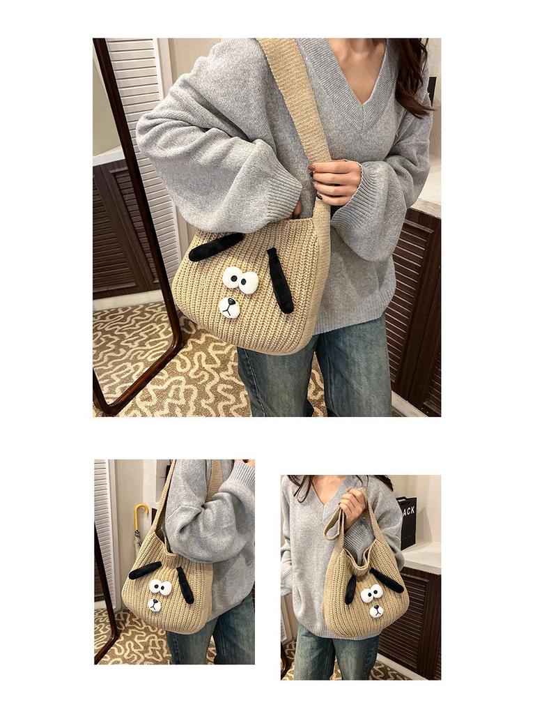 2025 Stylish Knitted Dog Crossbody Bag - Large Capacity Autumn/Winter Shoulder Bag for Women