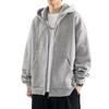 Men's Solid Color Fleece-Lined Zip-Up Hoodie, Spring & Autumn, Loose Fit, Versatile Hong Kong Style