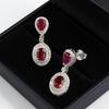 Luoxi Temple S925 Silver Pigeon Blood Red Blue Sapphire Earrings for Women - Pear-shaped Oval 5*7mm