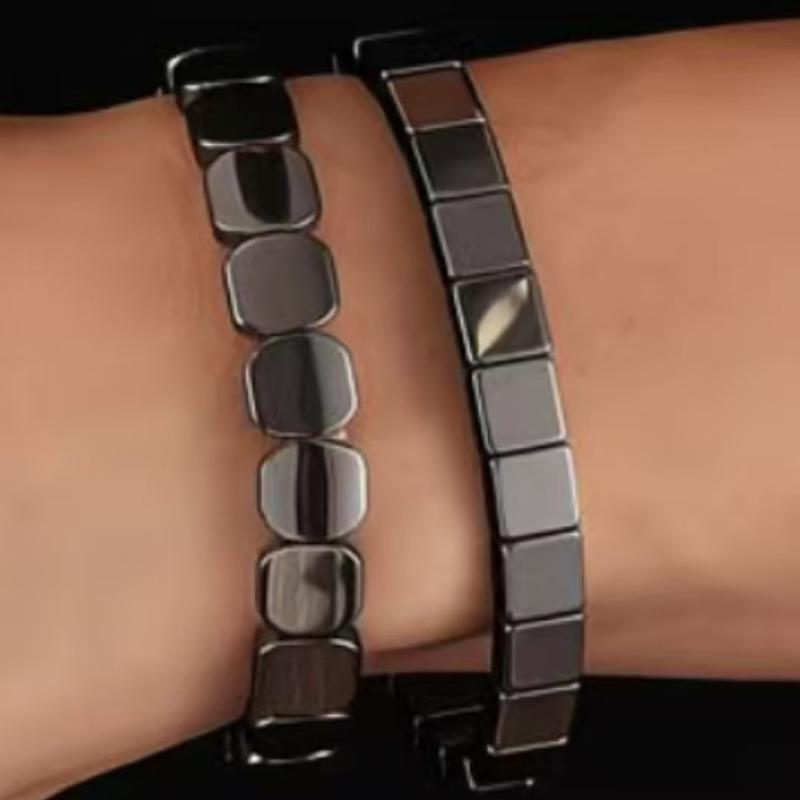 Černé hematitové kameny Elastické čtvercové korálkové náramky pro muže Podpora hladiny T, Obnova sebevědomí, Zlepšení mentální čistoty & soustředění