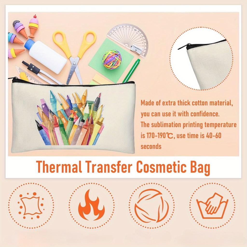 10 Stück Beige Blanko DIY Basteltaschen, Canvas Federmäppchen Blanko Make-up Taschen – Canvas Stiftemäppchen, Canvas Kosmetiktasche, Mehrzweck Reise-Kulturtasche