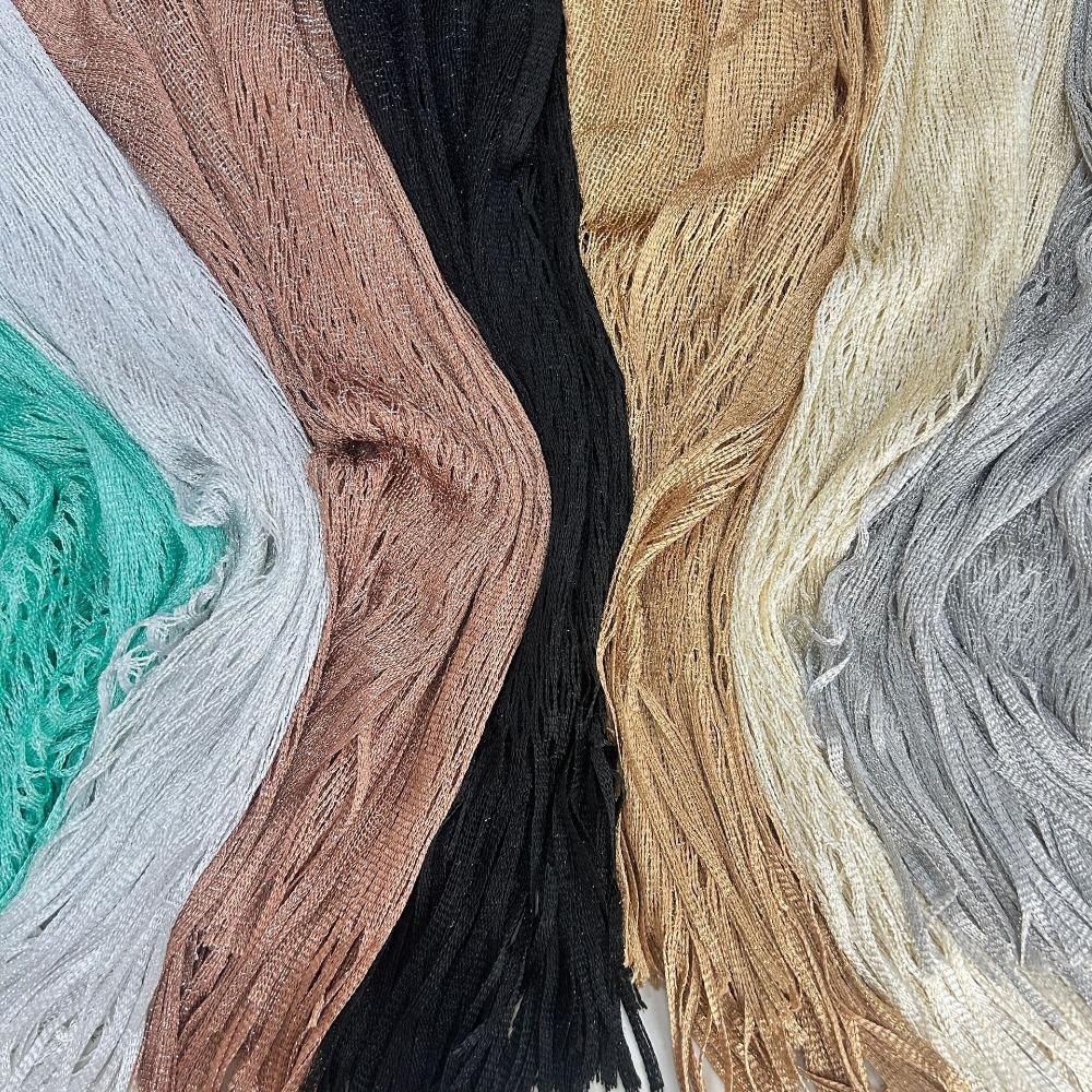 Women Glitter Mesh Tassel Hollow Knit Shawl, Gold Silver Yarn Fashion Wrap for Dinner Party Spring Summer